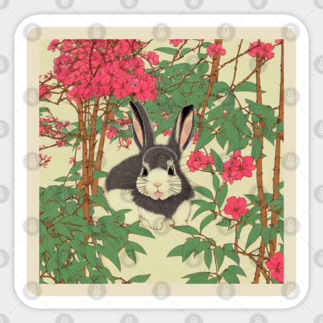 Grey Furball Frenzy in Springtime An American Mini Rex Rabbit Bunny Mom Sticker by wigobun